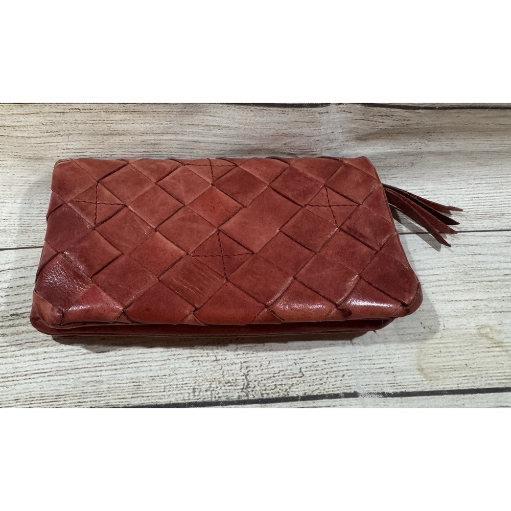 Vilenca Holland Zip Red Woven Genuine Leather Wallet Organization TubA